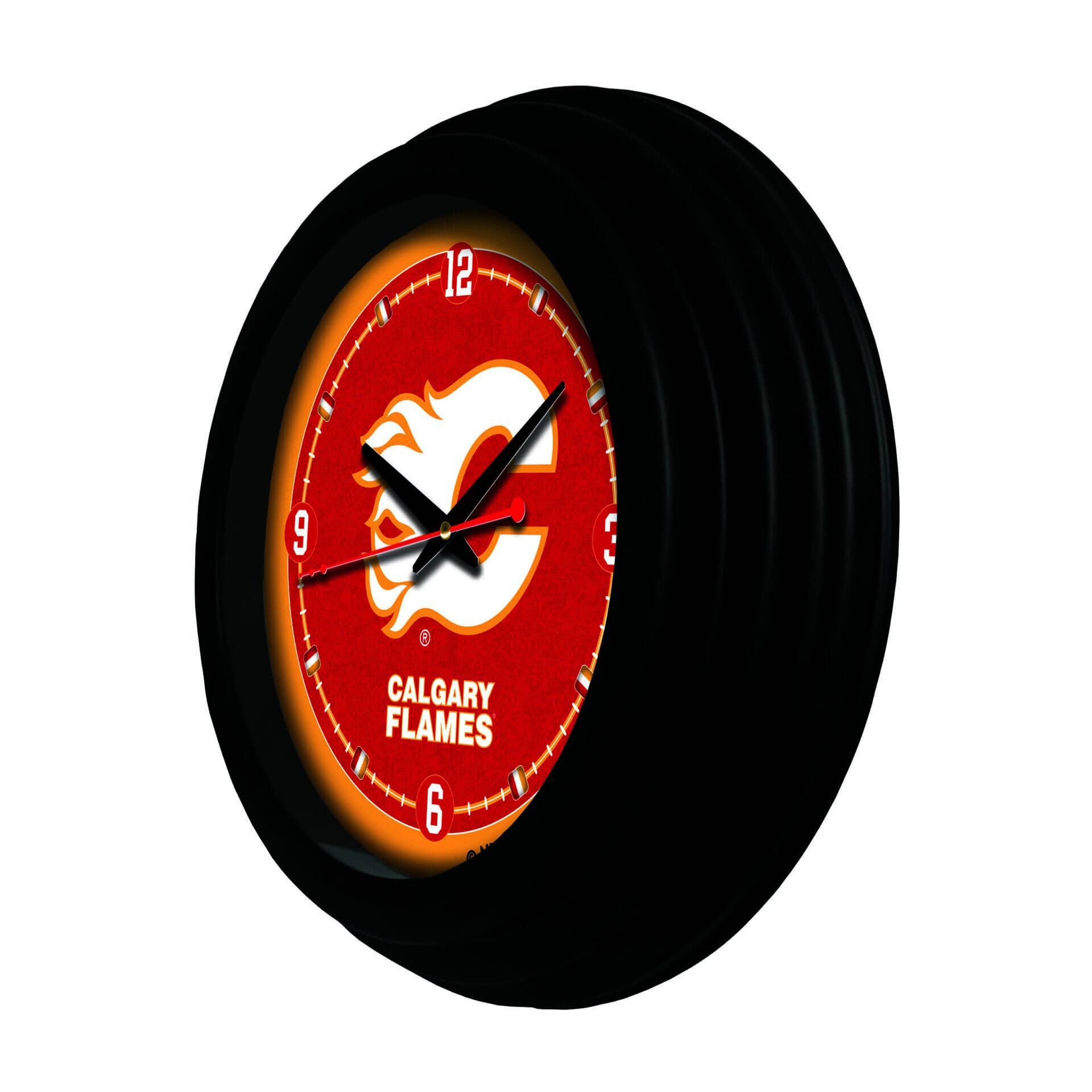 Calgary Flames 15-Inch Wall Clock in Black 2 Calgary Flames 15-Inch Wall Clock in Black - Image 2