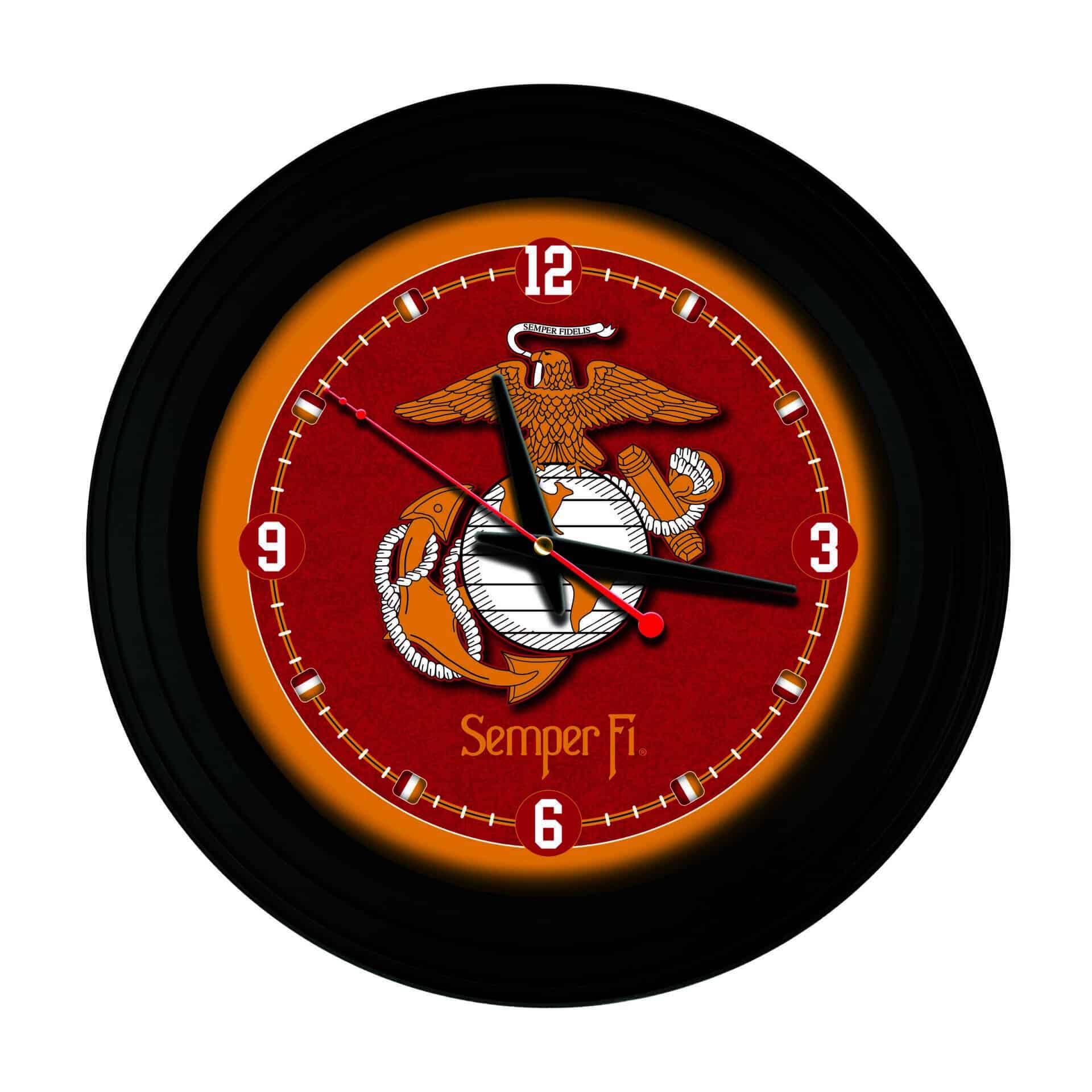 United States Marine Corps (Red/Yellow) 15-Inch Wall Clock in Black 1 United States Marine Corps (Red/Yellow) 15-Inch Wall Clock in Black