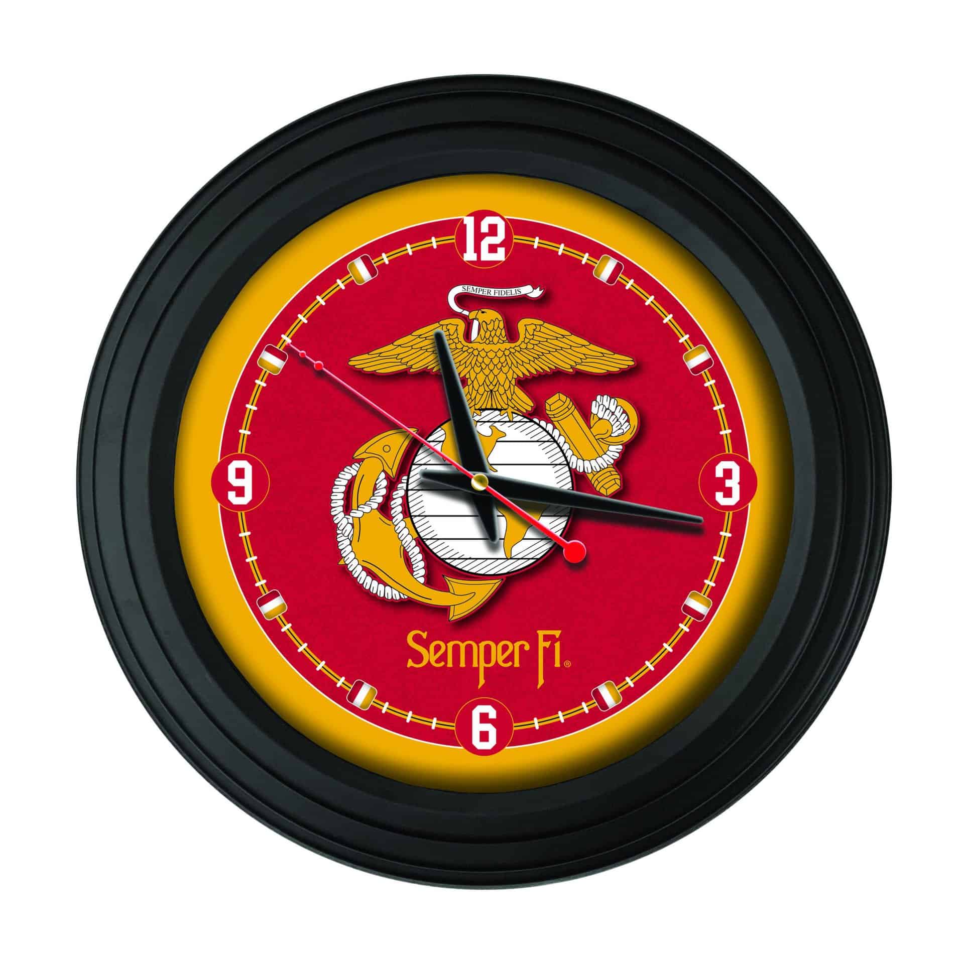 United States Marine Corps (Red/Yellow) 15-Inch Wall Clock in Black 3 United States Marine Corps (Red/Yellow) 15-Inch Wall Clock in Black
