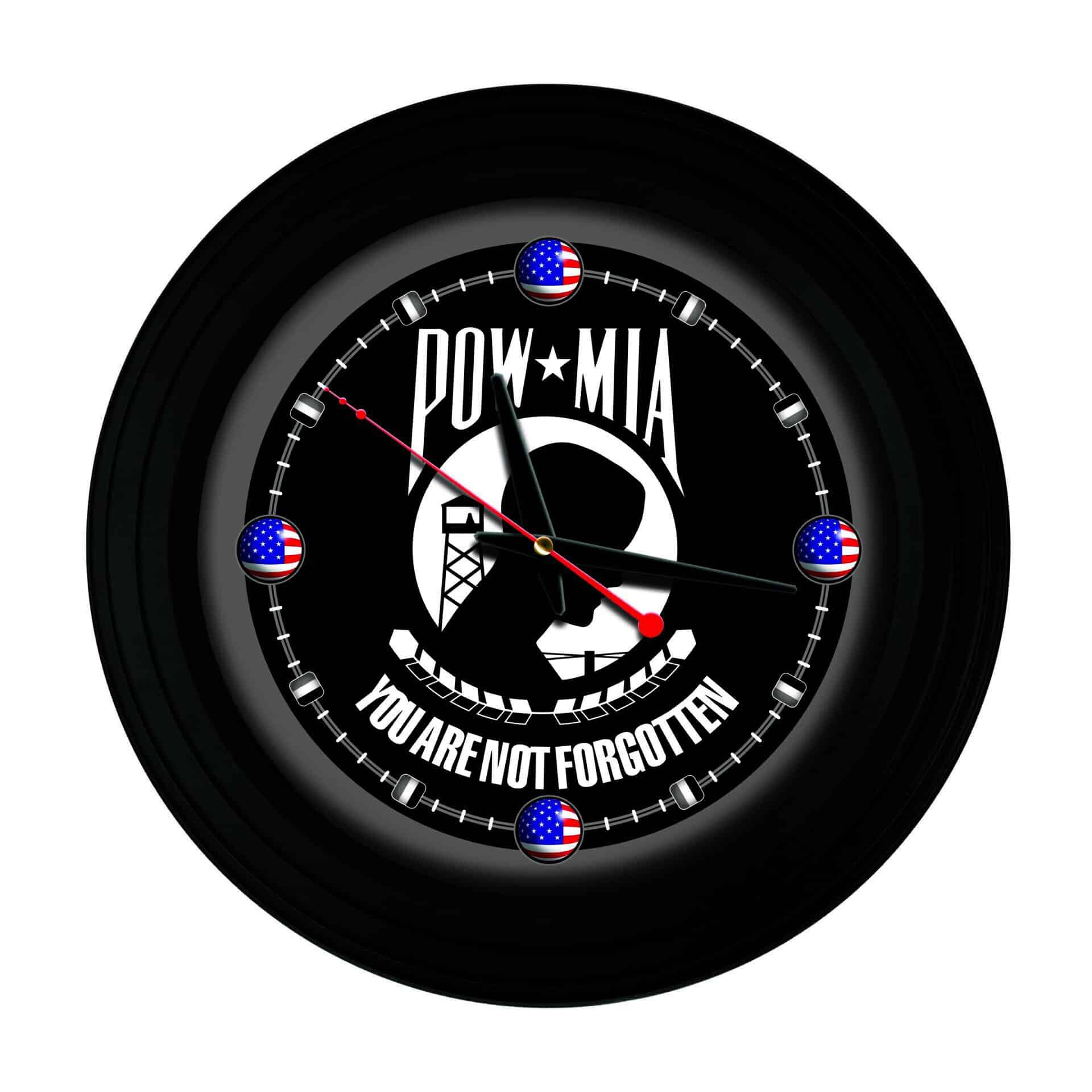 POW/MIA 15-Inch Wall Clock in Black 1 POW/MIA 15-Inch Wall Clock in Black