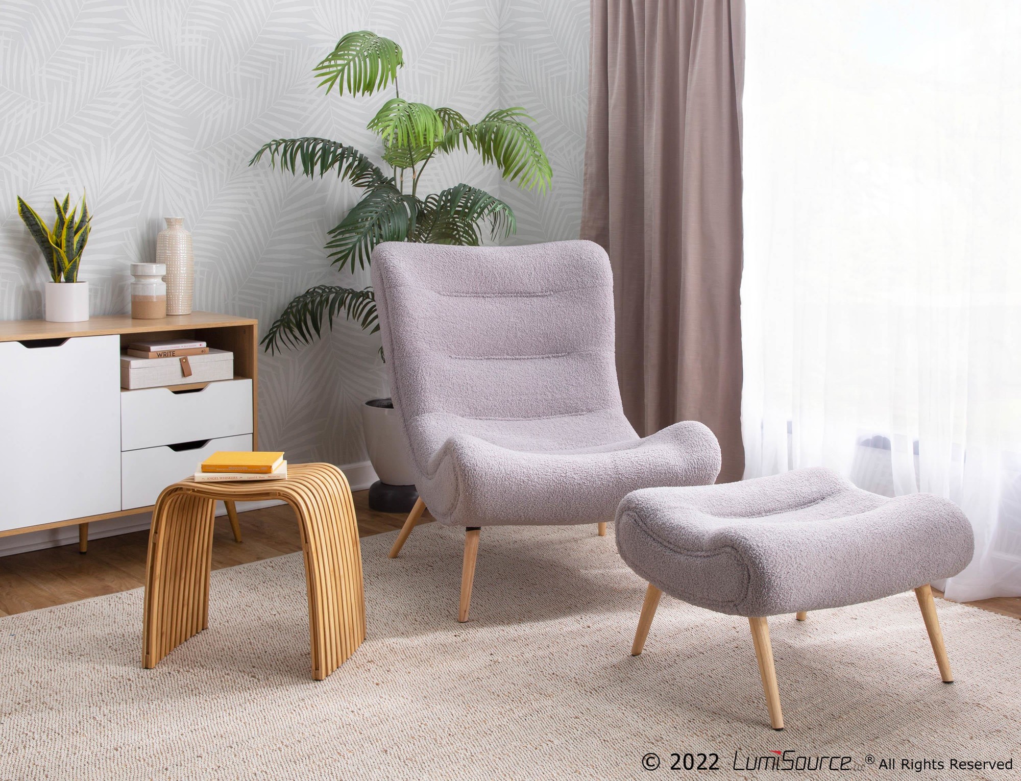 Cloud Contemporary Grey Sherpa Fabric Chair with Ottoman 2 Cloud Contemporary Grey Sherpa Fabric Chair with Ottoman - Image 2
