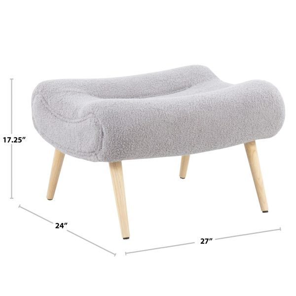 Cloud Contemporary Grey Sherpa Fabric Chair with Ottoman 10