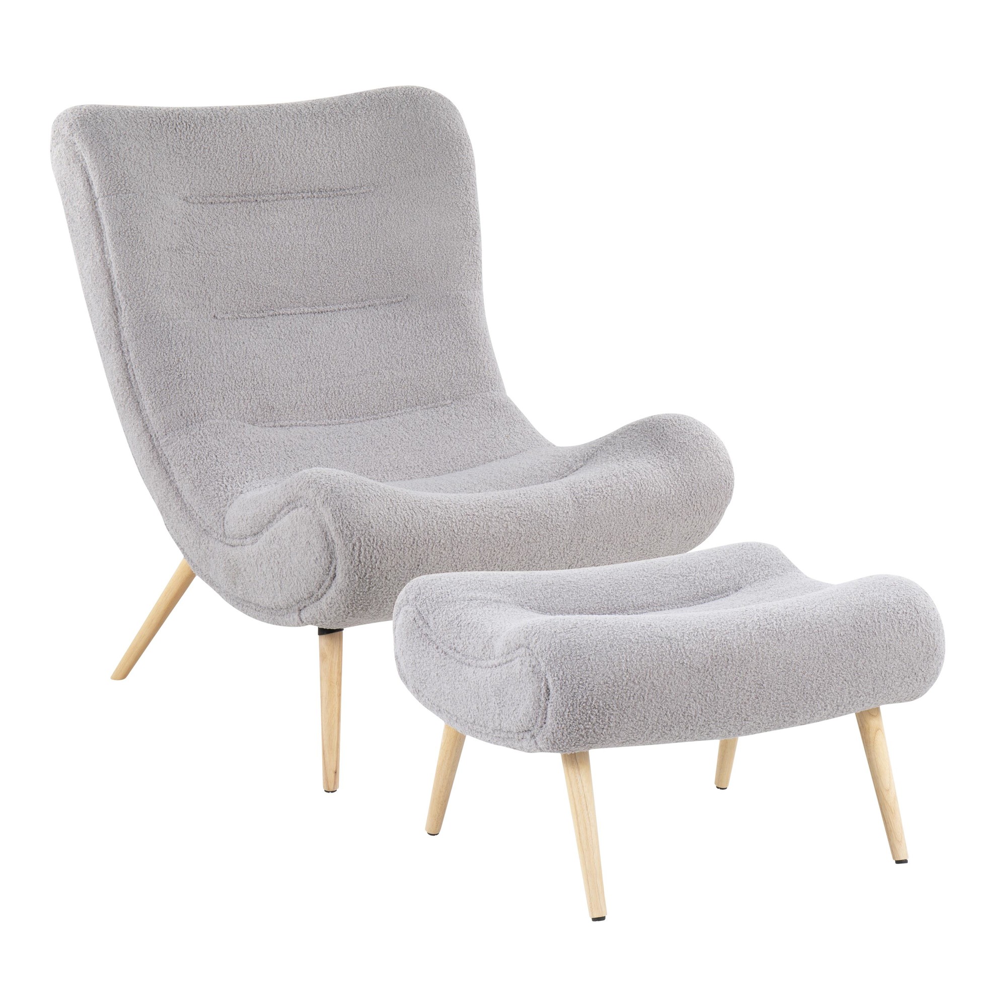 Cloud Contemporary Grey Sherpa Fabric Chair with Ottoman 3 Cloud Contemporary Grey Sherpa Fabric Chair with Ottoman - Image 3