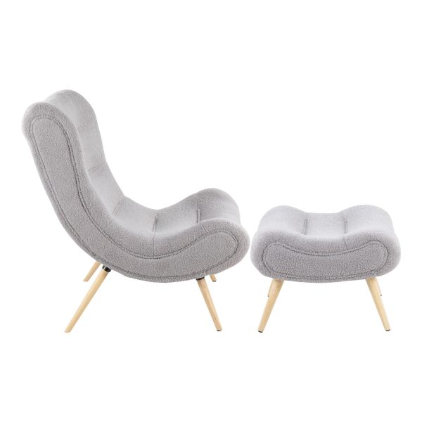 Cloud Contemporary Grey Sherpa Fabric Chair with Ottoman 4