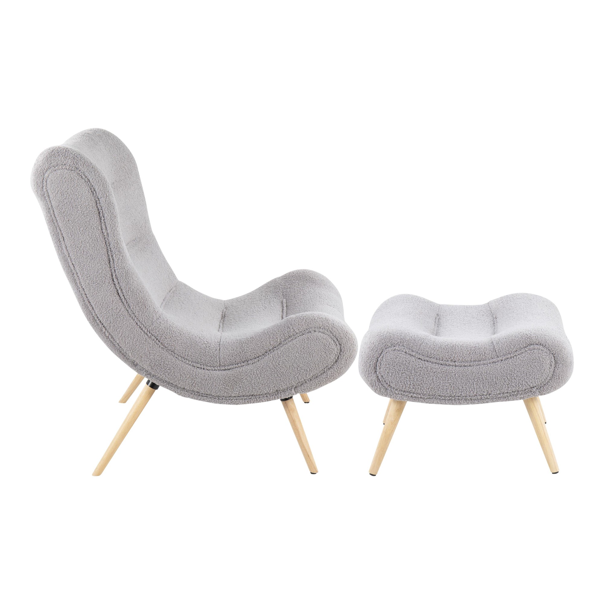 Cloud Contemporary Grey Sherpa Fabric Chair with Ottoman 4 Cloud Contemporary Grey Sherpa Fabric Chair with Ottoman - Image 4