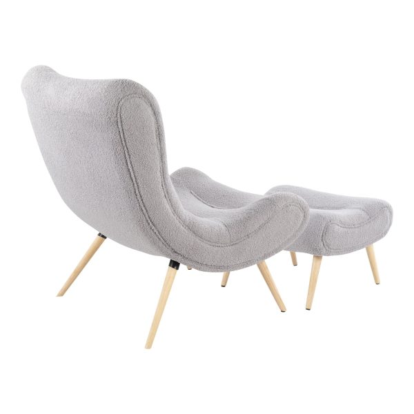 Cloud Contemporary Grey Sherpa Fabric Chair with Ottoman 5