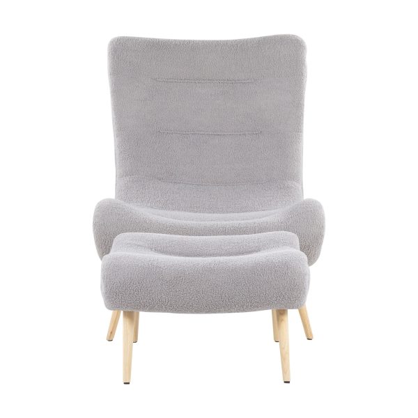 Cloud Contemporary Grey Sherpa Fabric Chair with Ottoman 7