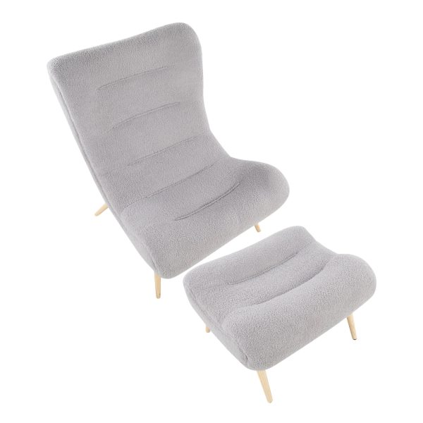 Cloud Contemporary Grey Sherpa Fabric Chair with Ottoman 8