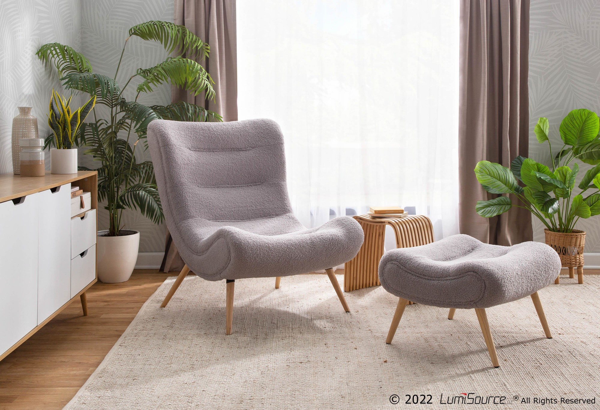 Cloud Contemporary Grey Sherpa Fabric Chair with Ottoman 1 Cloud Contemporary Grey Sherpa Fabric Chair with Ottoman