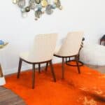 Beige Velvet Mid-Century Modern Dining Chair Solid Wood Legs (Set of 2)