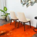 Beige Velvet Mid-Century Modern Dining Chair Solid Wood Legs (Set of 2)