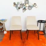 Beige Velvet Mid-Century Modern Dining Chair Solid Wood Legs (Set of 2)
