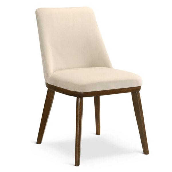 Beige Velvet Mid-Century Modern Dining Chair Solid Wood Legs (Set of 2)