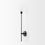 Clyde 6.0L x 8.0W x 37.0H Matte Black W/Glass Round Wall Sconce