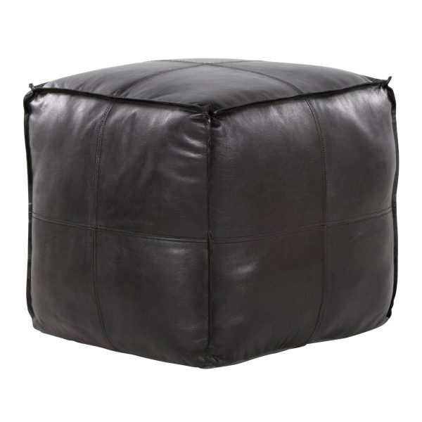 Cobbler 19 Inch Black Leather Patchwork Industrial Square Pouf Ottoman 2