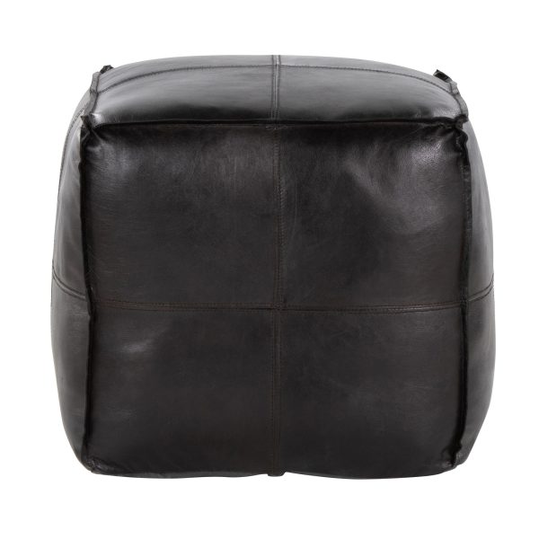 Cobbler 19 Inch Black Leather Patchwork Industrial Square Pouf Ottoman 3