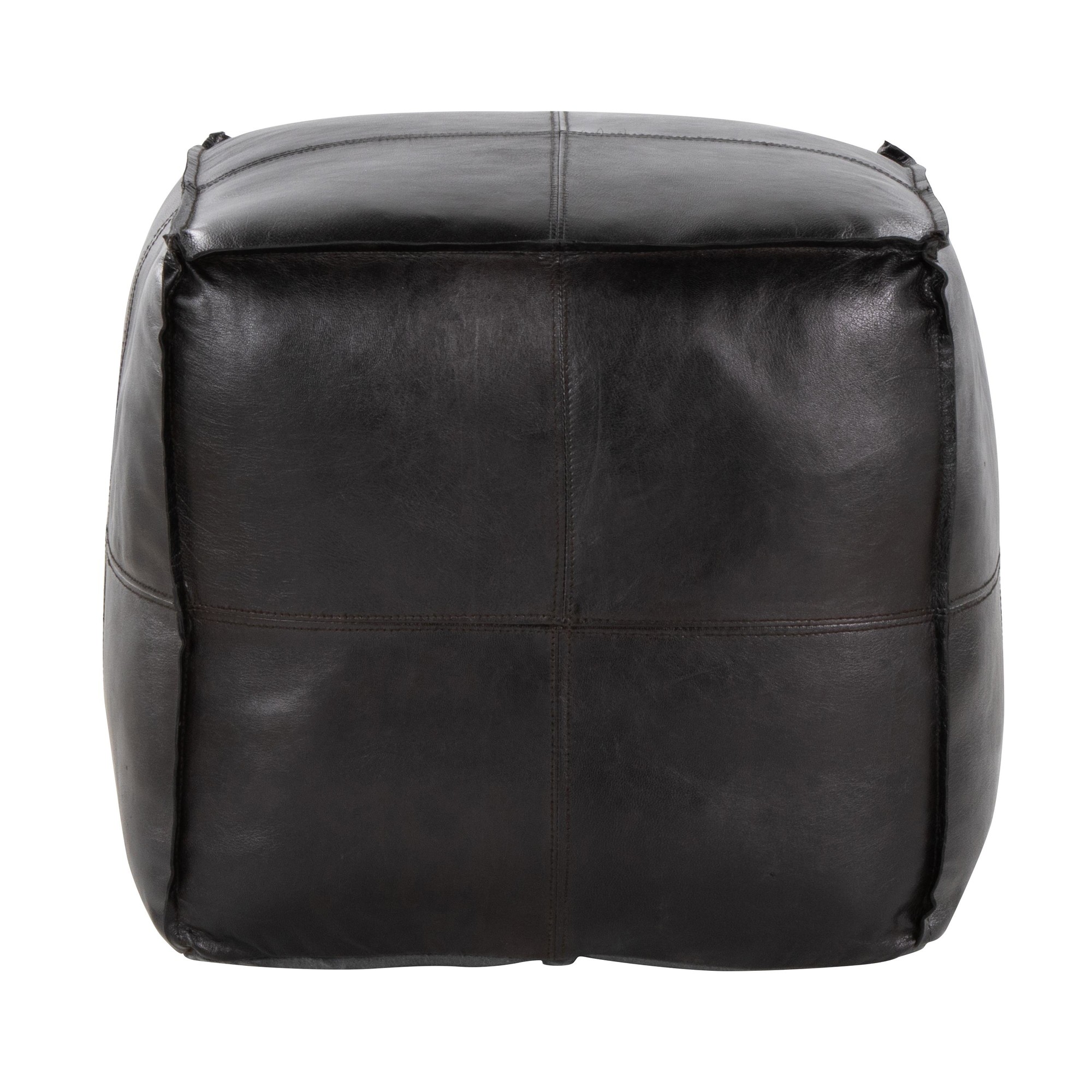 Cobbler 19-Inch Black Leather Patchwork Industrial Square Pouf Ottoman 4 Cobbler 19-Inch Black Leather Patchwork Industrial Square Pouf Ottoman - Image 4