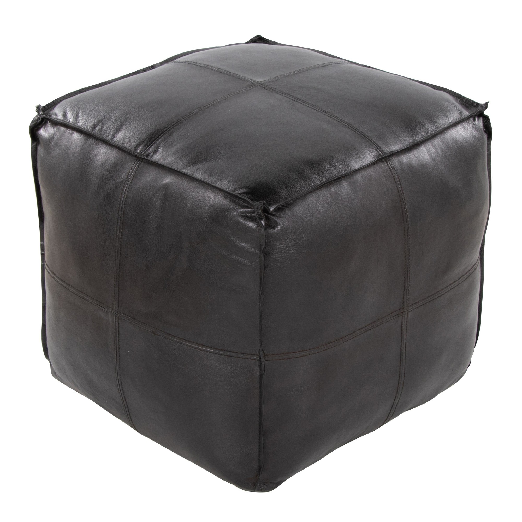 Cobbler 19-Inch Black Leather Patchwork Industrial Square Pouf Ottoman 5 Cobbler 19-Inch Black Leather Patchwork Industrial Square Pouf Ottoman - Image 5