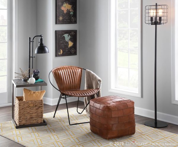 Cobbler 19 Inch Brown Leather Industrial Patchwork Square Pouf Ottoman 1