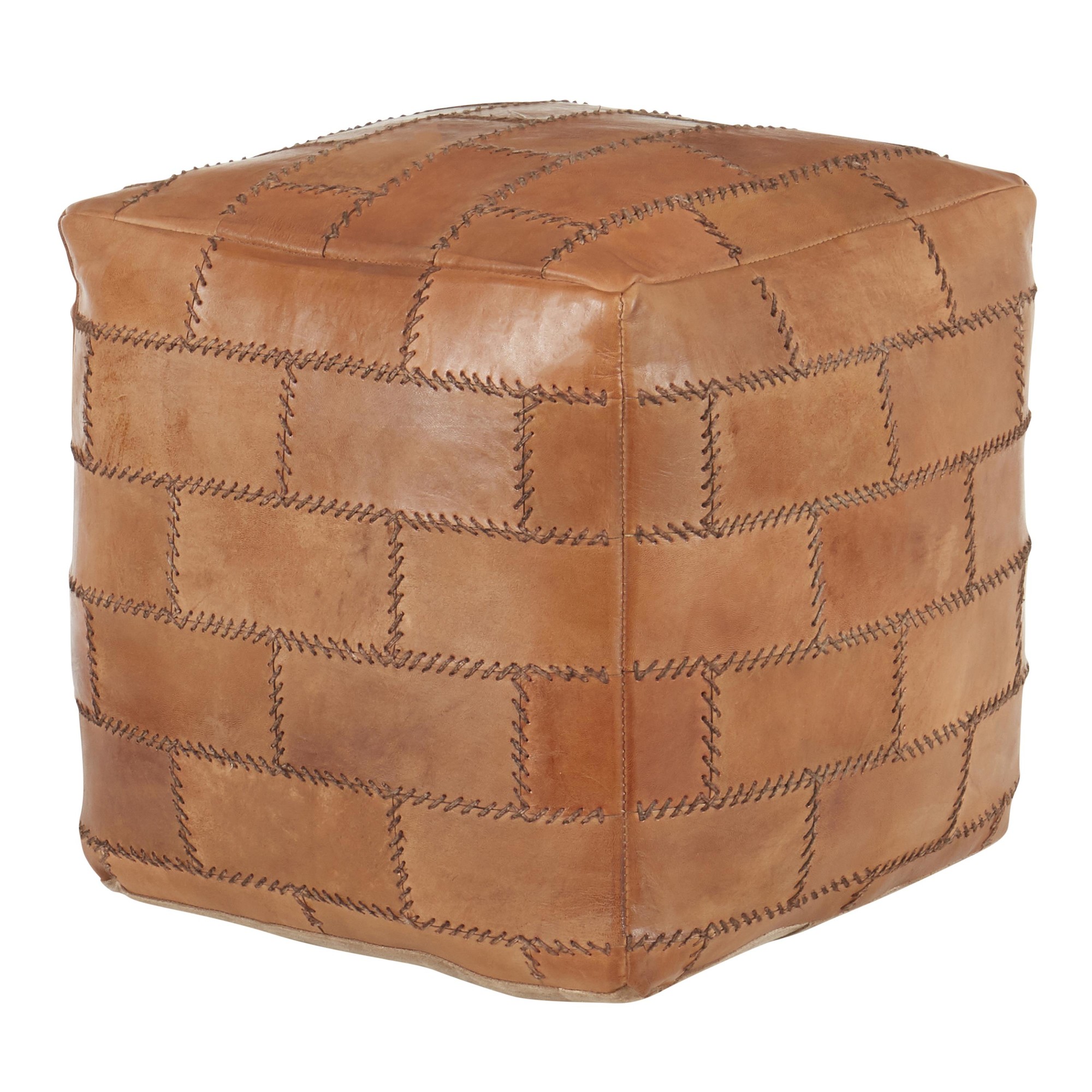 Cobbler 19-Inch Brown Leather Industrial Patchwork Square Pouf Ottoman 6 Cobbler 19-Inch Brown Leather Industrial Patchwork Square Pouf Ottoman - Image 6