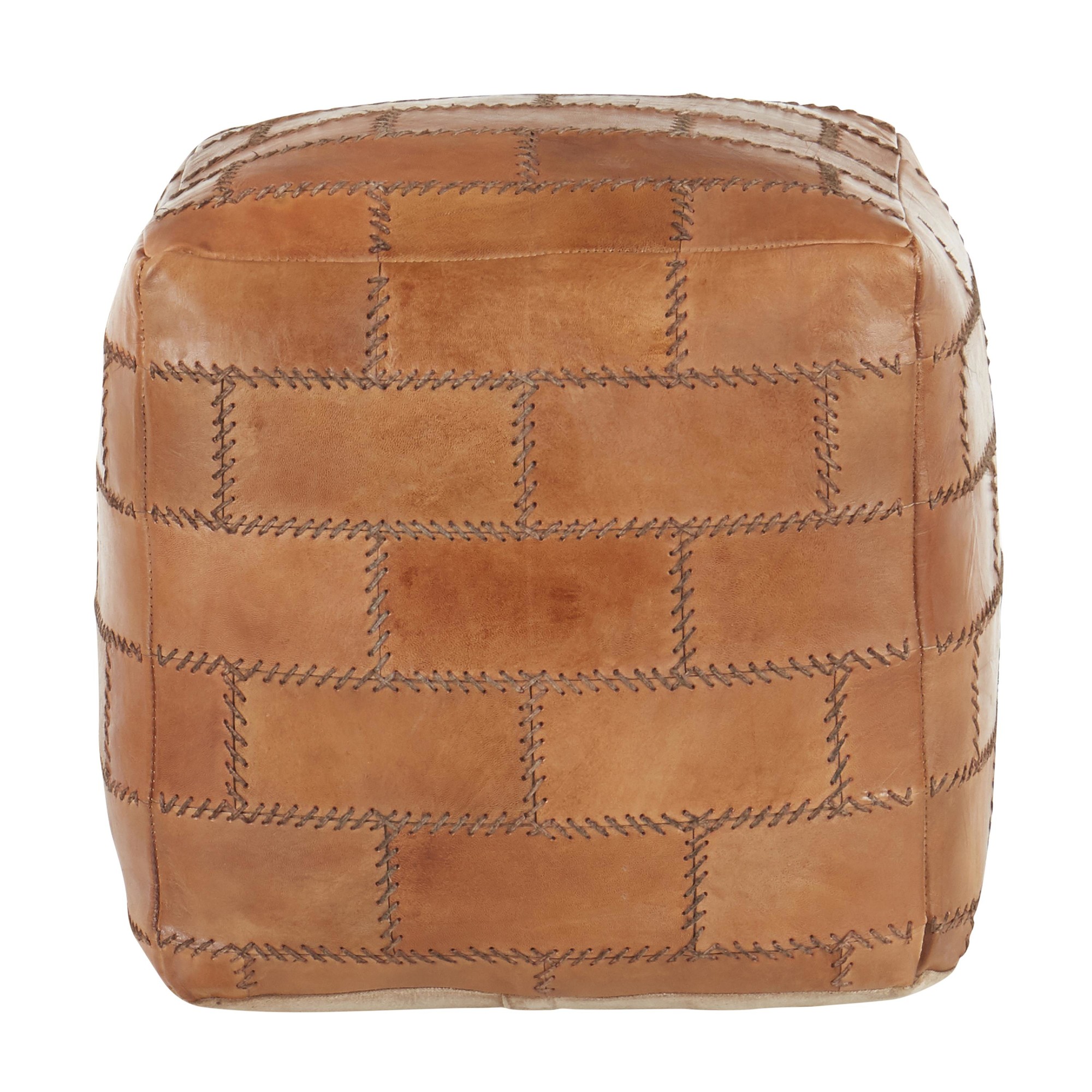 Cobbler 19-Inch Brown Leather Industrial Patchwork Square Pouf Ottoman 7 Cobbler 19-Inch Brown Leather Industrial Patchwork Square Pouf Ottoman - Image 7