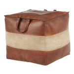 Cobbler 19-Inch Brown Leather and Tan Canvas Industrial Pouf 13 Cobbler 19-Inch Brown Leather and Tan Canvas Industrial Pouf