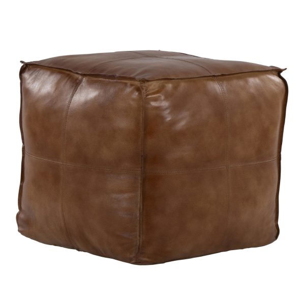 Cobbler 19 Inch Espresso Leather Patchwork Industrial Pouf Ottoman 3