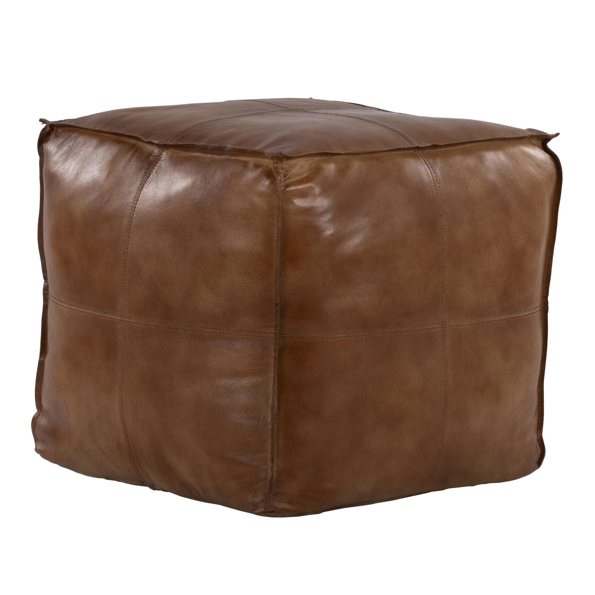 Cobbler 19-Inch Espresso Leather Patchwork Industrial Pouf Ottoman 3 Cobbler 19-Inch Espresso Leather Patchwork Industrial Pouf Ottoman - Image 3