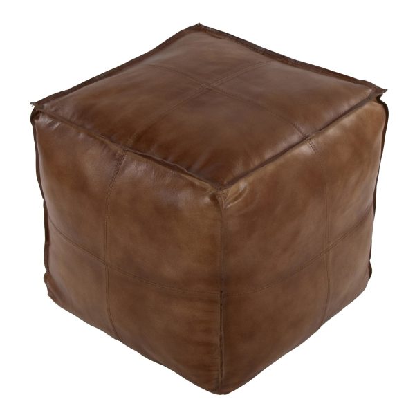 Cobbler 19 Inch Espresso Leather Patchwork Industrial Pouf Ottoman 5