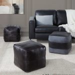 Cobbler Black Leather Grey Canvas Industrial Pouf Ottoman 19-Inch 10 Cobbler Black Leather Grey Canvas Industrial Pouf Ottoman 19-Inch