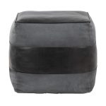 Cobbler Black Leather Grey Canvas Industrial Pouf Ottoman 19-Inch 12 Cobbler Black Leather Grey Canvas Industrial Pouf Ottoman 19-Inch