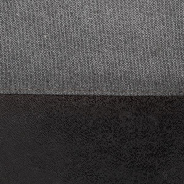 Cobbler Black Leather Grey Canvas Industrial Pouf Ottoman 19 Inch 6