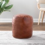 Cobbler Brown Leather Industrial Round Pouf Ottoman 15-Inch 9 Cobbler Brown Leather Industrial Round Pouf Ottoman 15-Inch