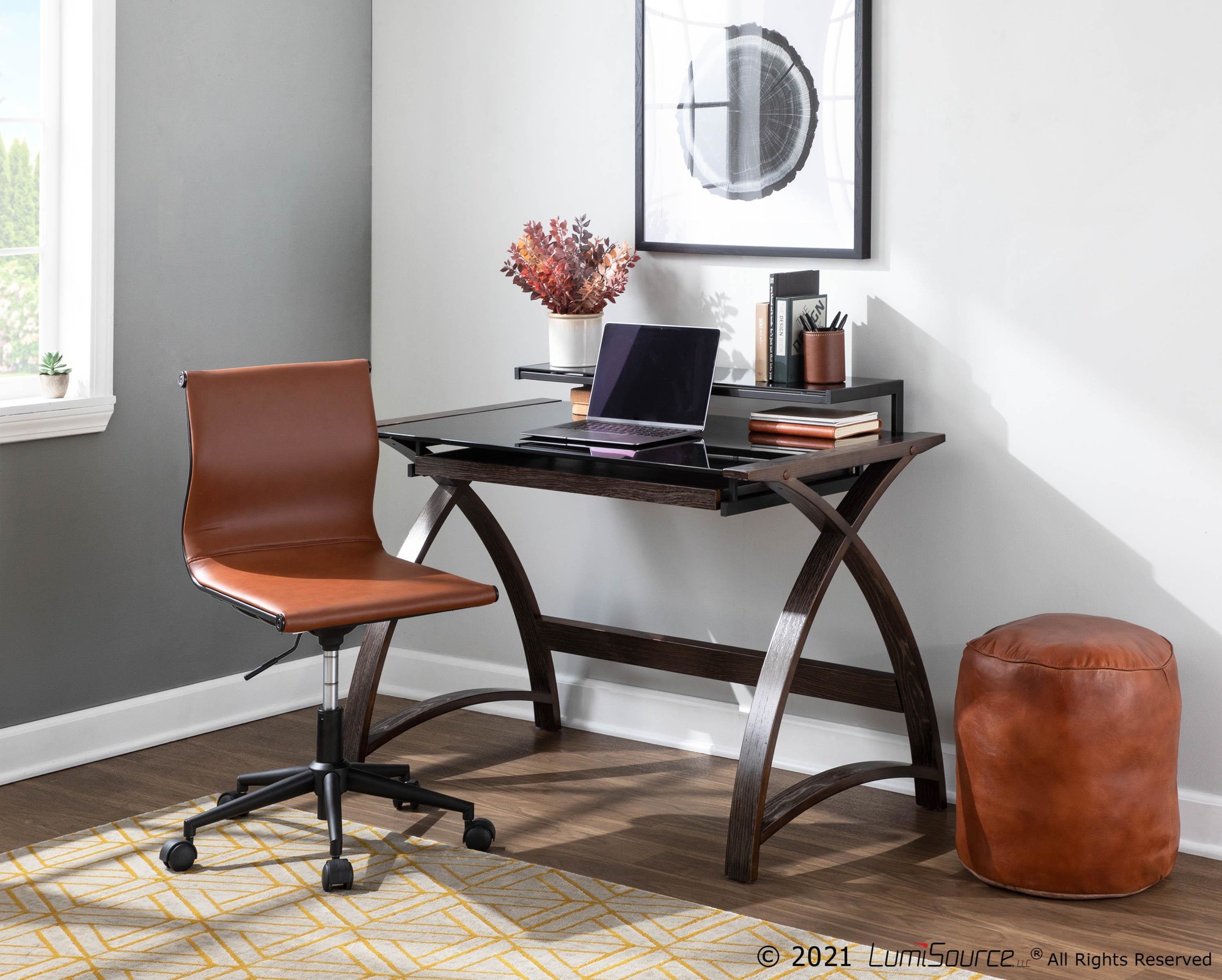 Cobbler Brown Leather Industrial Round Pouf Ottoman 15-Inch 3 Cobbler Brown Leather Industrial Round Pouf Ottoman 15-Inch - Image 3