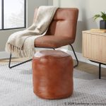 Cobbler Brown Leather Industrial Round Pouf Ottoman 15-Inch 12 Cobbler Brown Leather Industrial Round Pouf Ottoman 15-Inch