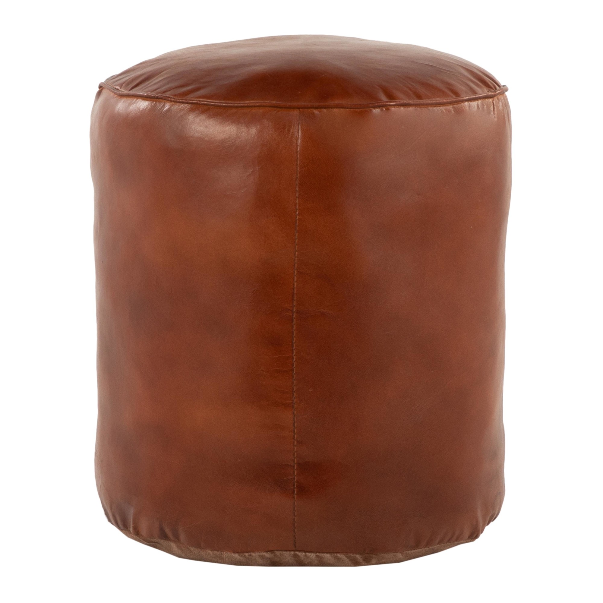 Cobbler Brown Leather Industrial Round Pouf Ottoman 15-Inch 6 Cobbler Brown Leather Industrial Round Pouf Ottoman 15-Inch - Image 6