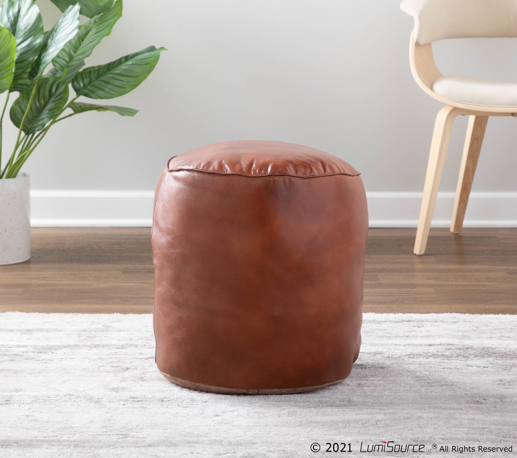 Cobbler Brown Leather Industrial Round Pouf Ottoman 15-Inch 1 Cobbler Brown Leather Industrial Round Pouf Ottoman 15-Inch