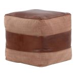 Cobbler Espresso Leather and Tan Canvas Industrial Pouf Ottoman 9 Cobbler Espresso Leather and Tan Canvas Industrial Pouf Ottoman
