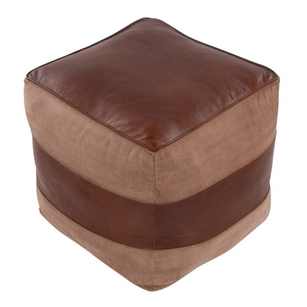 Cobbler Espresso Leather and Tan Canvas Industrial Pouf Ottoman 5