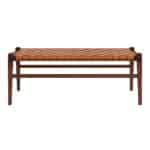 Tan Leather Mid-Century Modern Bench With Solid Wood Frame and Tapered Legs 7 Tan Leather Mid-Century Modern Bench With Solid Wood Frame and Tapered Legs