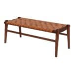 Tan Leather Mid-Century Modern Bench With Solid Wood Frame and Tapered Legs 12 Tan Leather Mid-Century Modern Bench With Solid Wood Frame and Tapered Legs