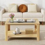 Rustic 2-Tier Coffee Table with Tempered Glass and Storage Shelf 8 Rustic 2-Tier Coffee Table with Tempered Glass and Storage Shelf