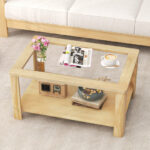 Rustic 2-Tier Coffee Table with Tempered Glass and Storage Shelf 9 Rustic 2-Tier Coffee Table with Tempered Glass and Storage Shelf