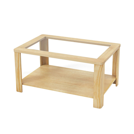 Rustic 2-Tier Coffee Table with Tempered Glass and Storage Shelf 3 Rustic 2-Tier Coffee Table with Tempered Glass and Storage Shelf - Image 3