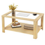 Rustic 2-Tier Coffee Table with Tempered Glass and Storage Shelf 11 Rustic 2-Tier Coffee Table with Tempered Glass and Storage Shelf