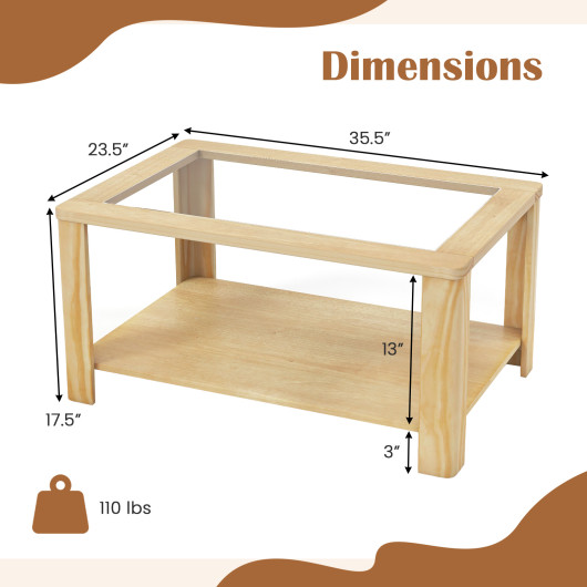 Rustic 2-Tier Coffee Table with Tempered Glass and Storage Shelf 5 Rustic 2-Tier Coffee Table with Tempered Glass and Storage Shelf - Image 5
