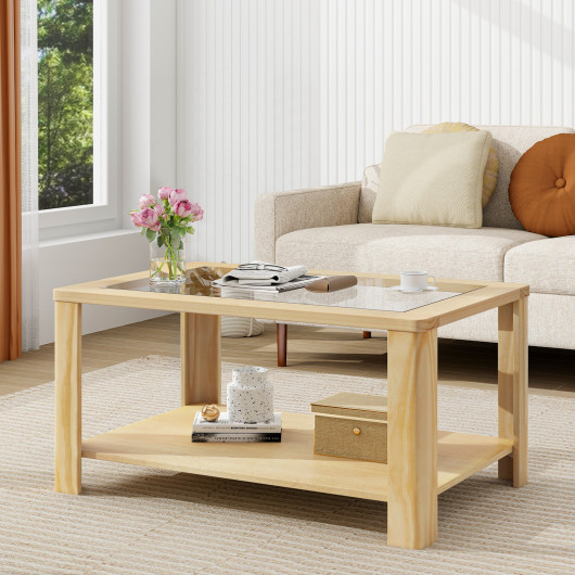 Rustic 2-Tier Coffee Table with Tempered Glass and Storage Shelf 6 Rustic 2-Tier Coffee Table with Tempered Glass and Storage Shelf - Image 6