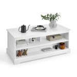 Modern White Coffee Table with Storage Drawers and Open Shelves