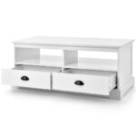 Modern White Coffee Table with Storage Drawers and Open Shelves
