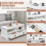 Modern White Coffee Table with Storage Drawers and Open Shelves